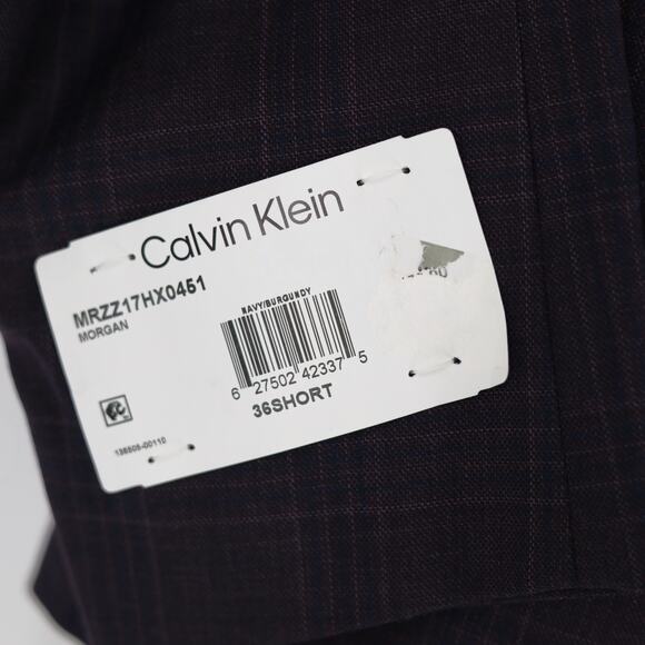 Calvin Klein Men's Navy/Burgundy Plaid Wool Morgan Slim-Fit Suit Blazer Size 36S - Picture 4 of 6